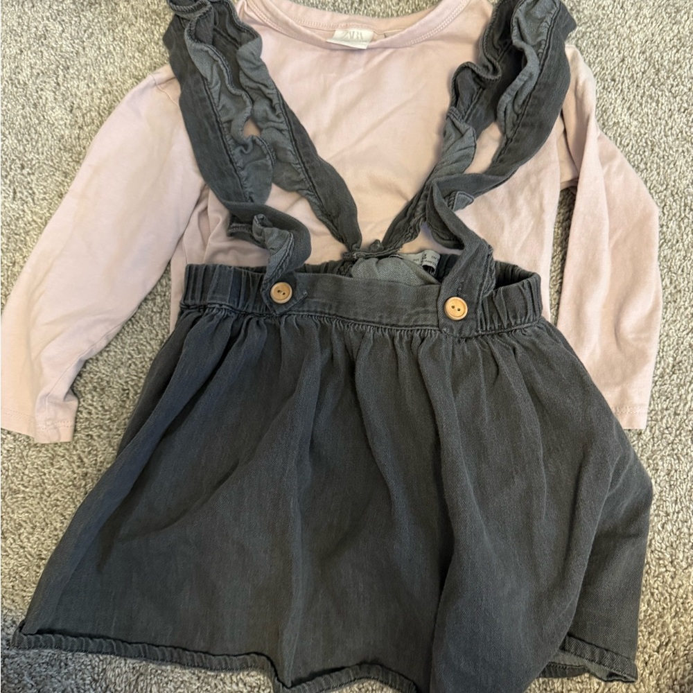 Zara Gray Overall Bottoms with Ruffled Straps
